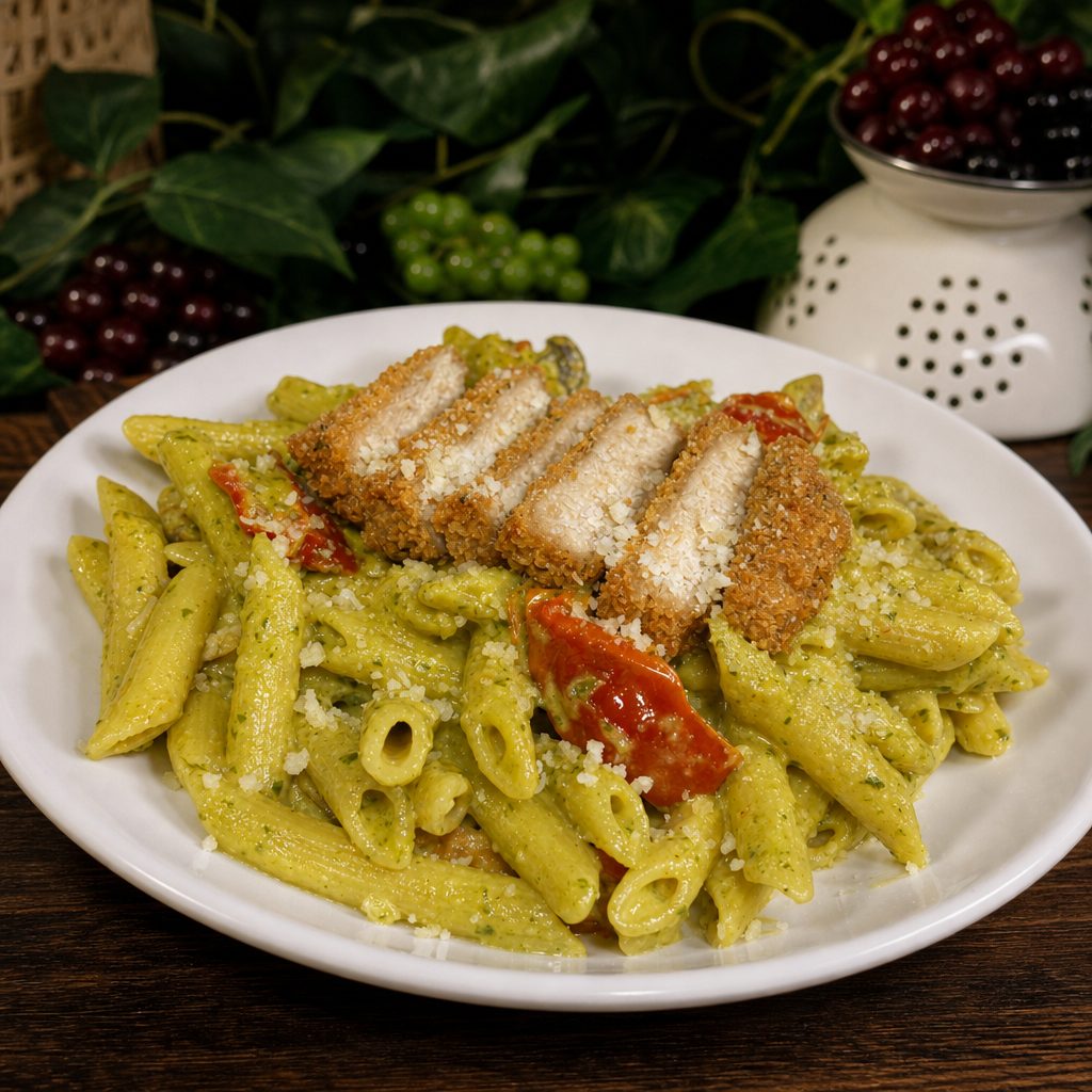 Half Pesto Penne with Crispy Chickn.