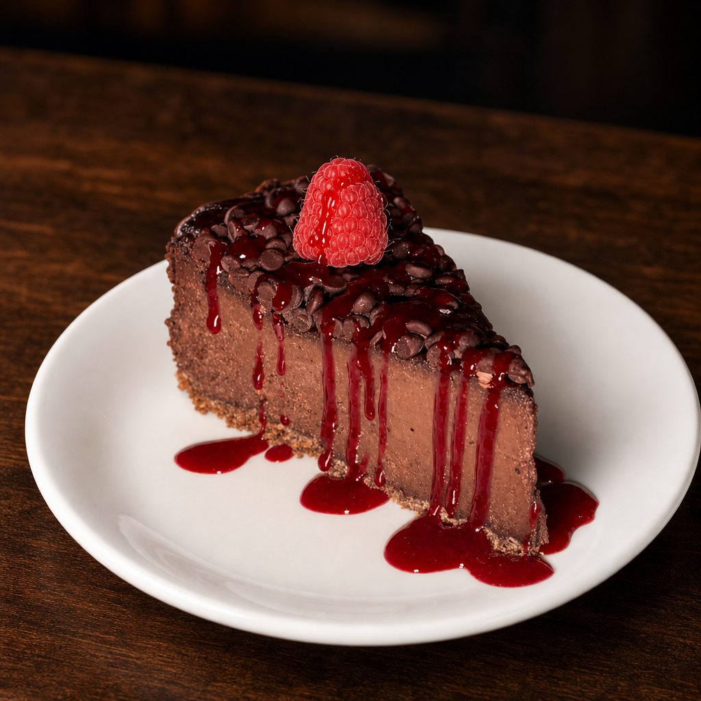 GF Dark Chocolate Raspberry Cheesecake.