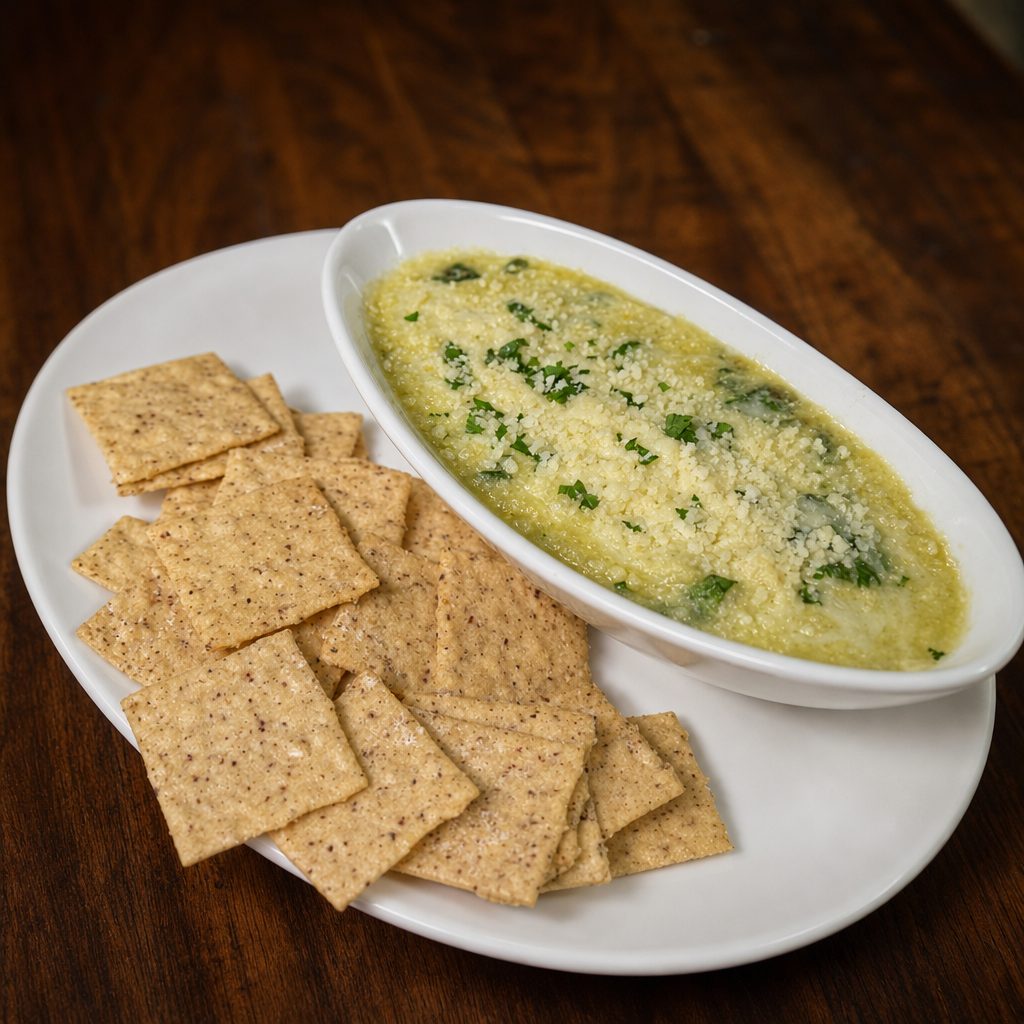 GF Gluten Free Spinach and Artichoke Dip.
