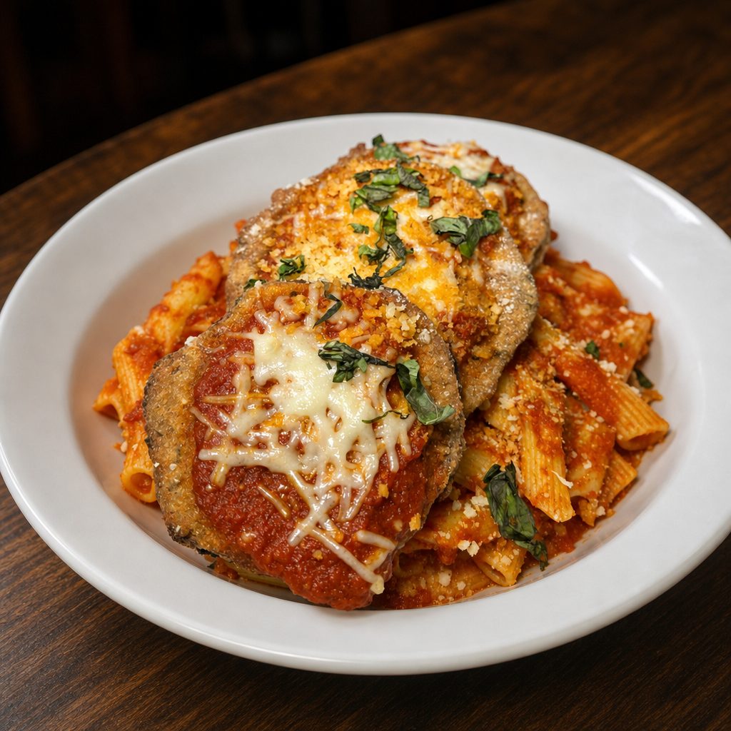 GF Gluten Free Eggplant Parmesan.