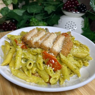 Pesto Penne with Crispy Chicken