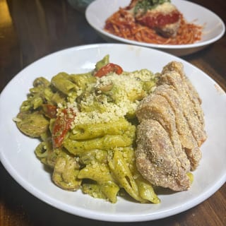 GF Gluten Free Pesto Penne with Crispy Chicken