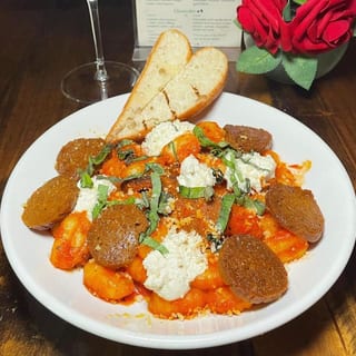 Gnocchi with tomato cream sauce and spicy sausage