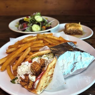 Chick’n Gyro with French Fries  and Organic Soda Combo